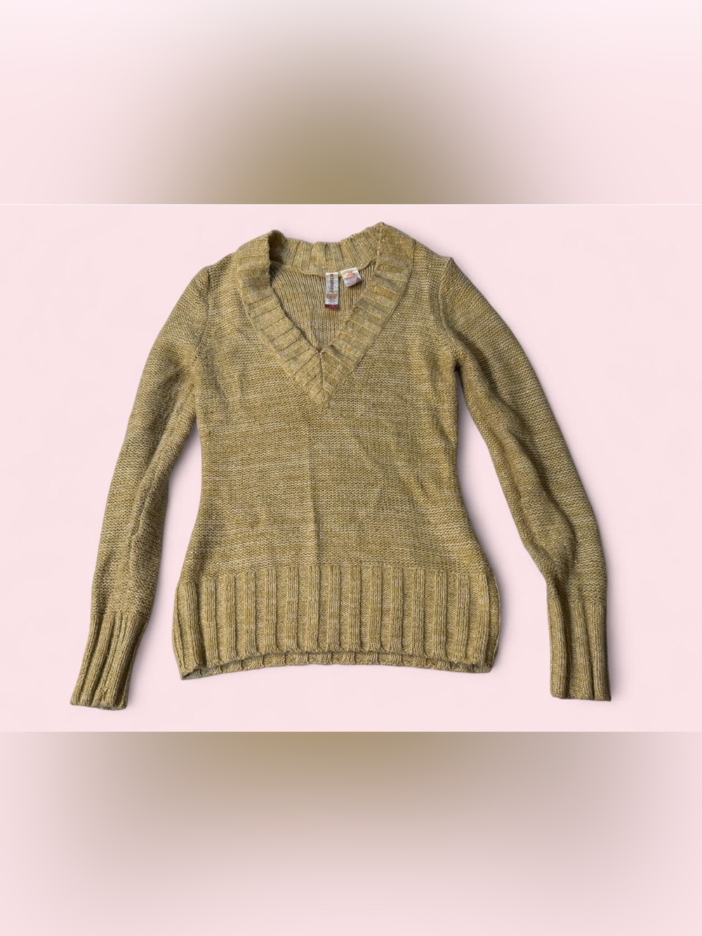 No Boundaries Vintage Y2K Gold V-Neck Sparkly Fabric Sweater
